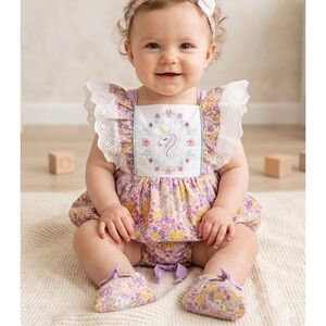 Haute Baby unicorn floral romper NWT SIZE 18 months